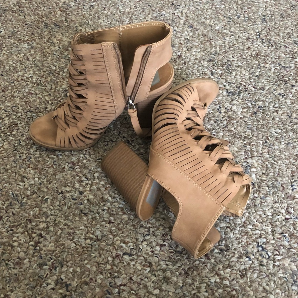 Barely-worn cage block heel sandals, size 7